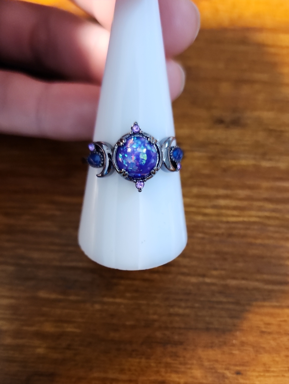 Lavender Opal Ring,Black lavender Imitation Opal Star Moon Ring, Special Wedding